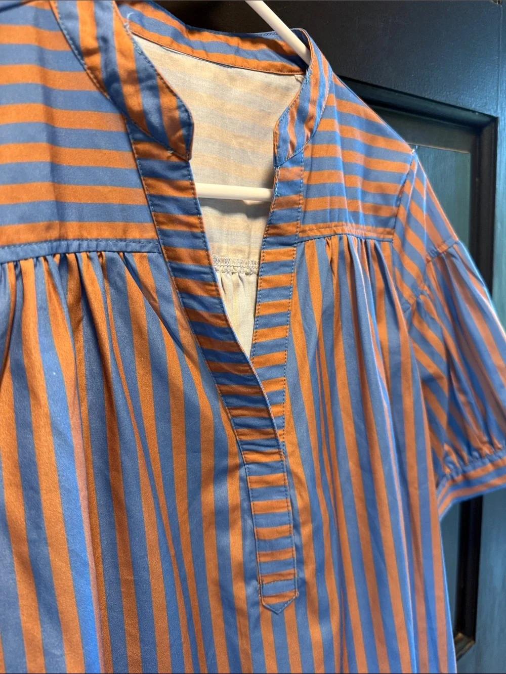 Amazon Women's Striped Popover Blouse in Blue and Orange - Picture 4 of 7